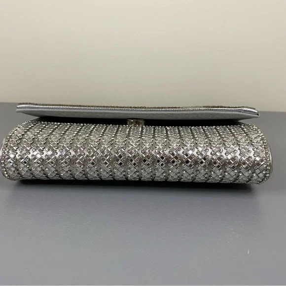 NWT Starlet Hollywood CA Silver Sparkling Stone Clutch Bag Shoulder Purse - Picture 9 of 16